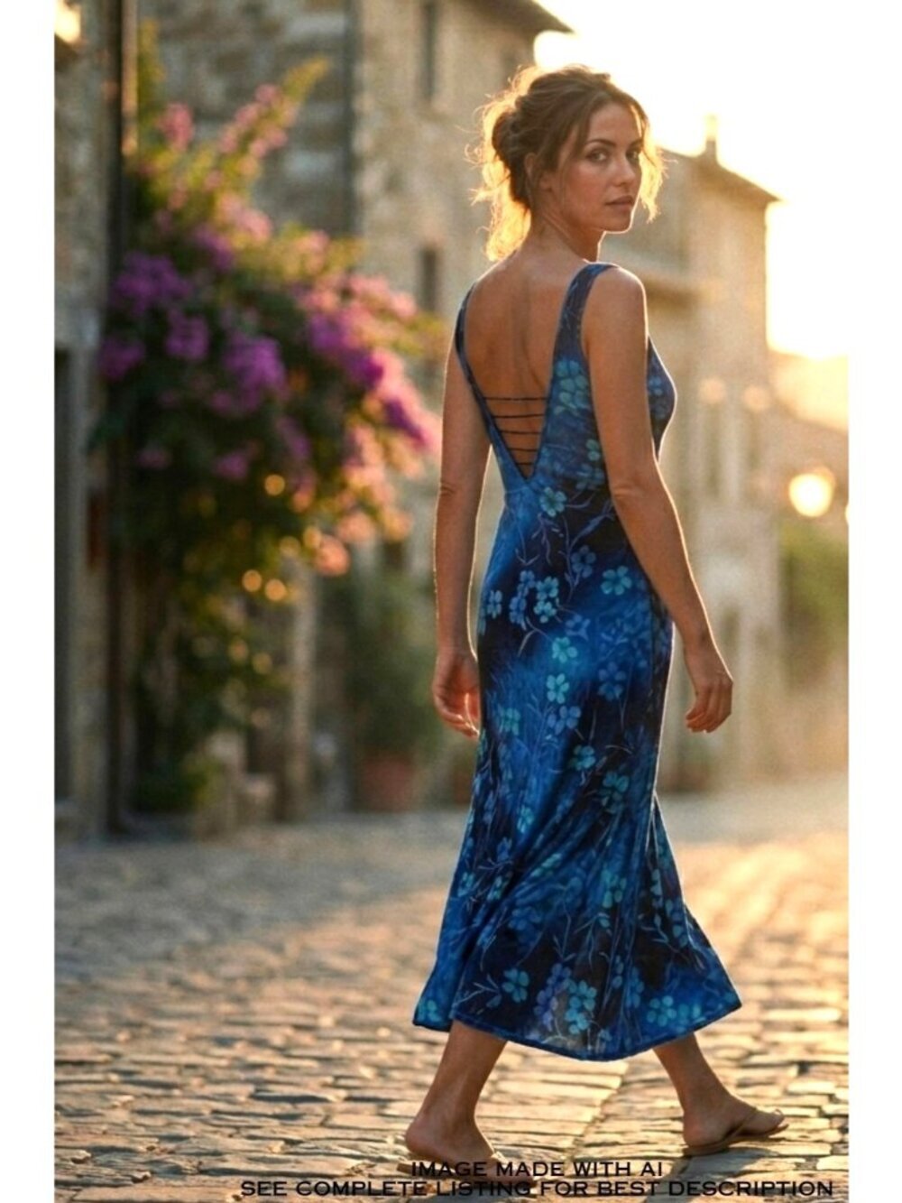 VTG Warners Cobalt Blue Maxi Slip Dress S Asymmetric Backless Oversize Resort